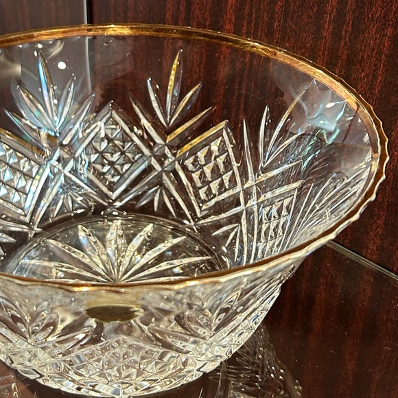 Gorgeous Vintage Cristal de Flandre France Gold Rim Crystal Bowl 8.88" Diameter - Picture 9 of 12